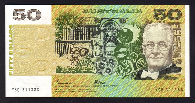 Australia R-509a.. (1985) Fifty Dollars - Johnston/Fraser... Gothic.. UNC