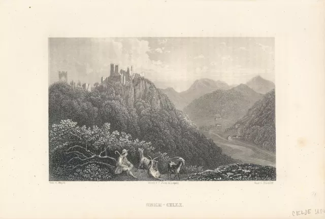 OBER CILLI  STARI GRAD CELJE  SLOVENIJA  STAJERSKA Stahlstich A.H.Payne 1839