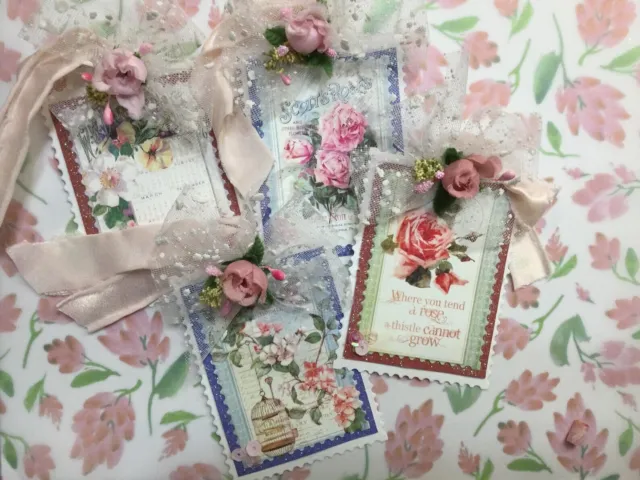Set Of 4 Beautiful Floral Gift Tags Scrap Ephemera