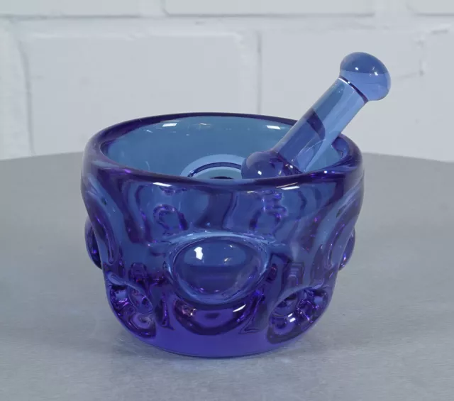 Murano Bubbel Glas Mörser mit Stößel - Pistill Blau - Lila Vintage 1960er Jahre 2