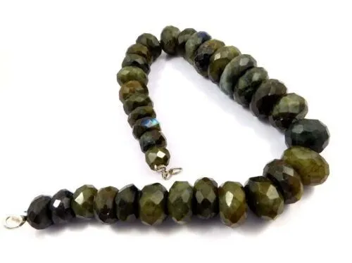 1445Cts.100% Natural Faceted Labradorite Rondelle Gemstone 16" Necklace JC12122