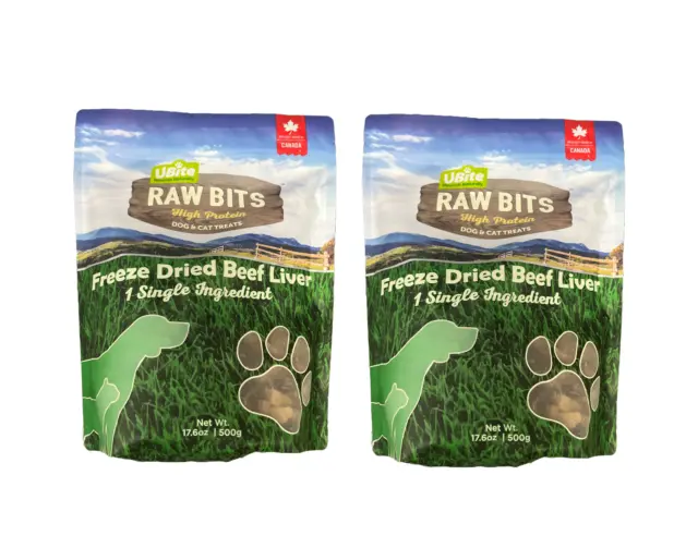2 PACK - Ubite Freeze Dried High Protein Beef Liver Dog & Cat Pet Treat 17.6 oz