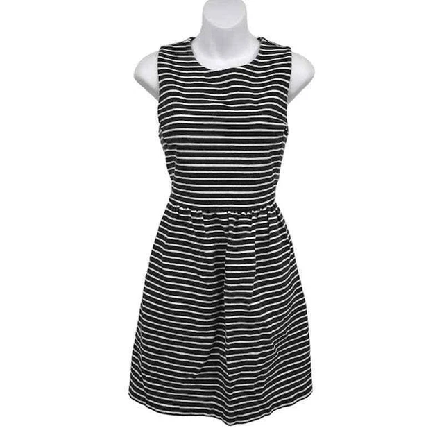 J.Crew Striped Pleated Ponte Dress M Sleeveless Crew Neck Back Zip Fit & Flare