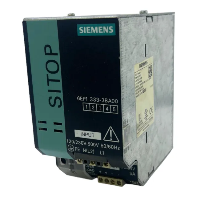 Siemens 6EP1333-3BA00 Power Supply Inp:120-230/230-500VAC 2.2/1.2A Out:24VDC 5A 60°C