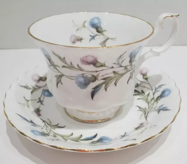 Royal Albert Brigadoon Vintage Tea Cup and Saucer Set Blue Thistle Bone China