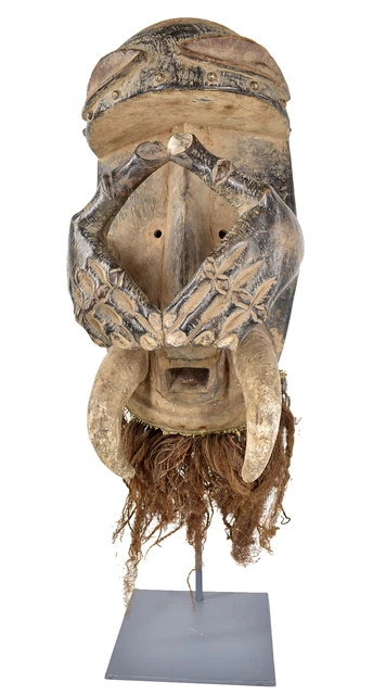 Dan Guerre Guere Mask Hands Beard Custom Stand African Art