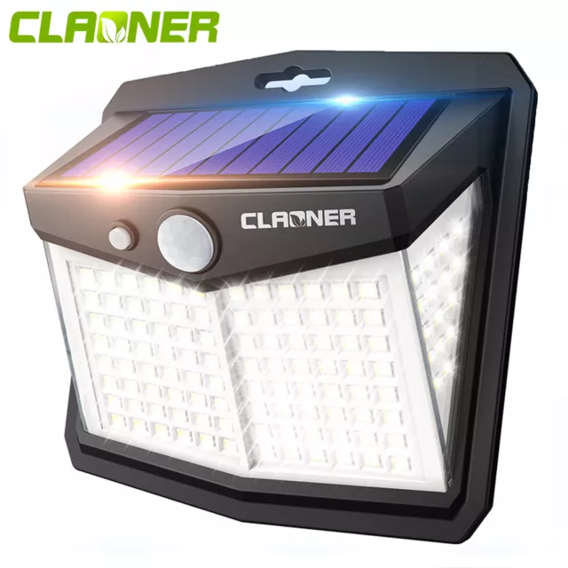 CLAONER Solar Power Motion Sensor Light 128 LED Outdoor Security Garden Lamp