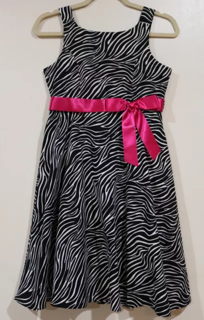 EUC Rare Editions Girls Black and White Zebra Print Dress Size 14