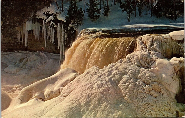 Michigan Upper Tahquamenon Falls WInter Waterfall Frozen Forest UNP Postcard