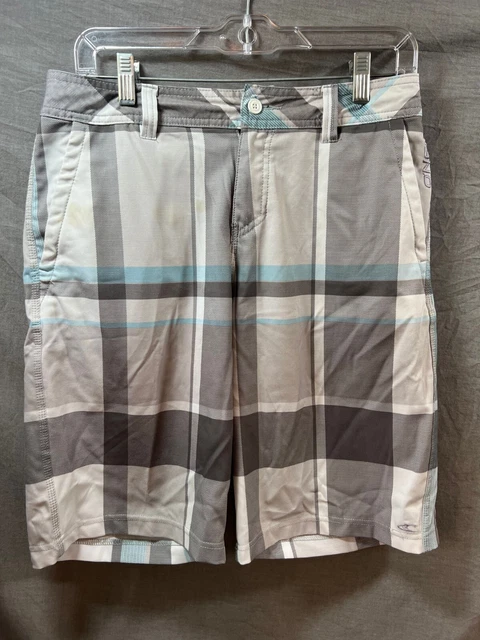 O´neill Shorts Mens 30 Gray Plaid Hybrid Zip Button Pocketed Board Men.