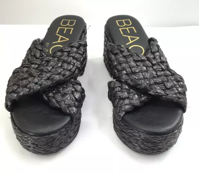 Beach by Matisse Black Woven Jute Cross Straps Platform Sandals Women’s Size 8 M