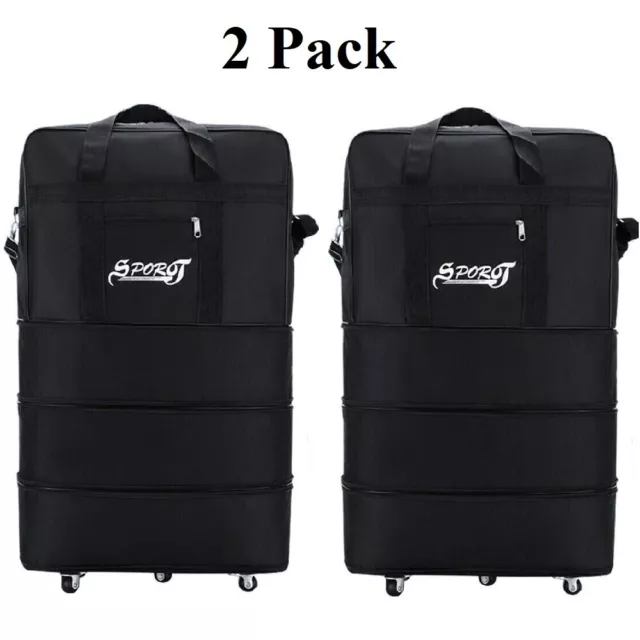 2 Pack 3 layer Expandable Rolling Wheeled Duffle Bag Luggage Spinner Suitcase