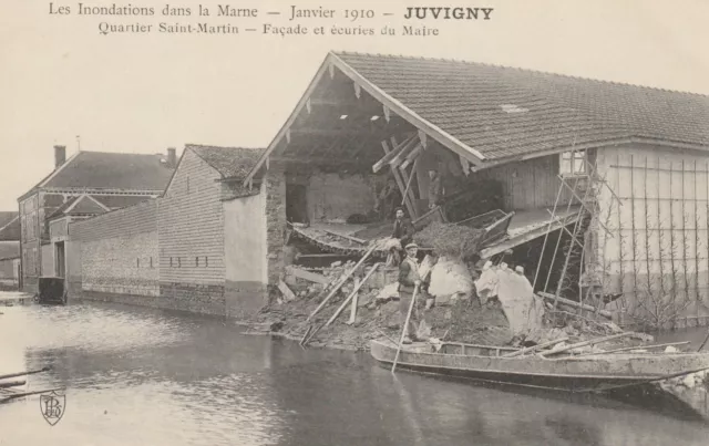 CPA 51 Les Flundations dans la Marne JUVIGNY Quartier Saint Martin Facade et ECU