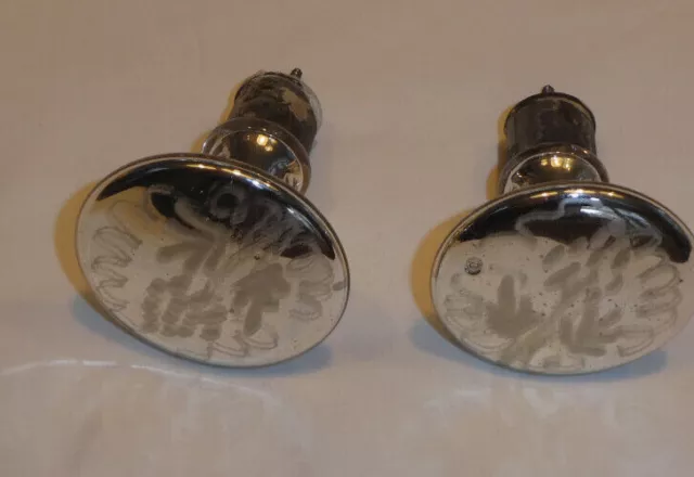 PAIR Antique Victorian Mercury Glass Etched Curtain Tie Backs Knobs Salvage