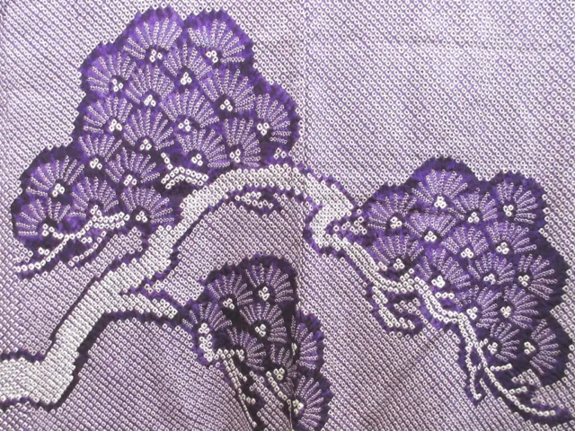 7746K2 Silk Vintage Japanese Kimono Haori Jacket Full Shibori Pine Tree Branch