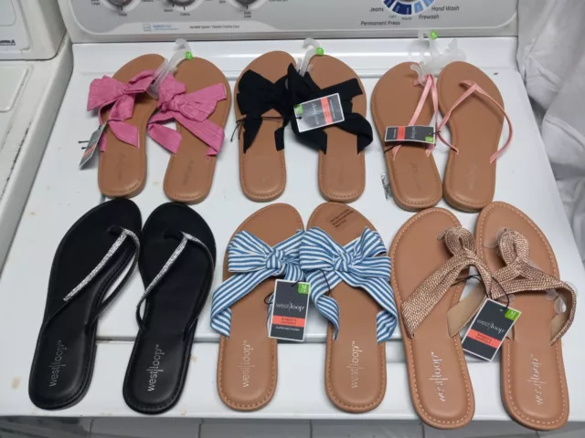 6x different pairs of West Loop Women's Sandals . Size 7/8 Cushioned Insoles NEW