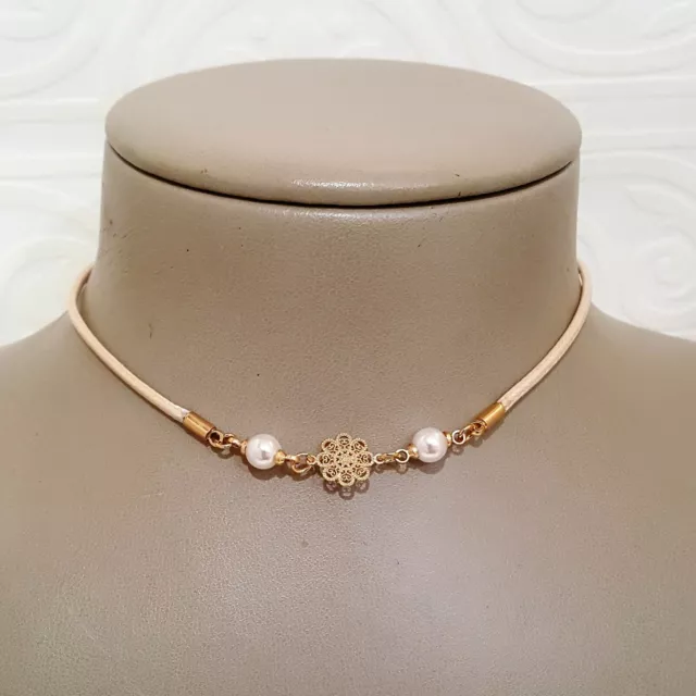 Lc Lauren Conrad Gold Plated Cord Faux Pearl Choker Necklace Nwt