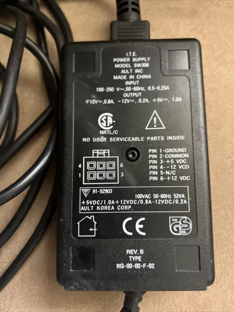 Ault Sw306 Ac Adapter 5Vdc 1A 12Vdc 0.8A Ite Power Supply Rg-00-00-F-02