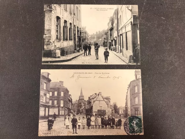 Carte postale ancienne cpa Neufchatel en Bray rues animées enfants années 1900