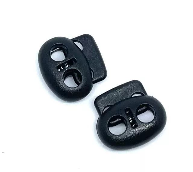6pcs Mini Double Pig Nose Cord Stopper Spring Lock Toggle Fastener Black Plastic