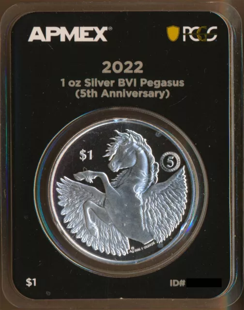 British Virgin Islands 2022 - 5 Jahre Pegasus - 1 Oz Silber APMEX - PCGS*