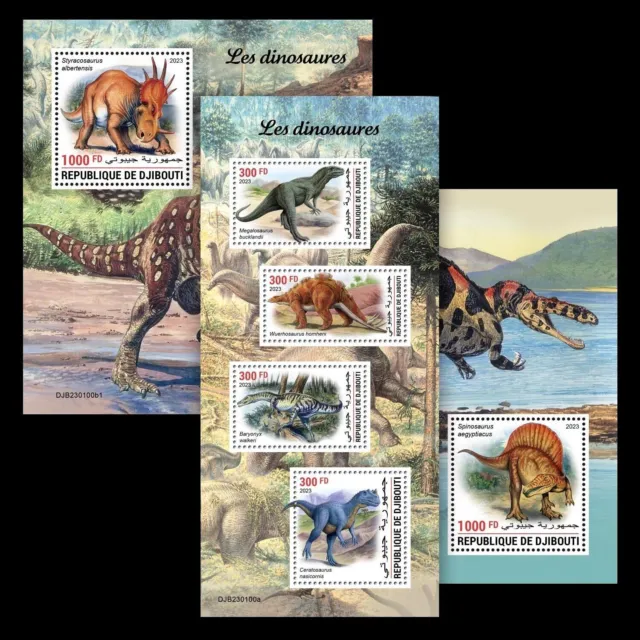 Dinosaurs MNH Stamps 2023 Djibouti M/S + 2 S/S