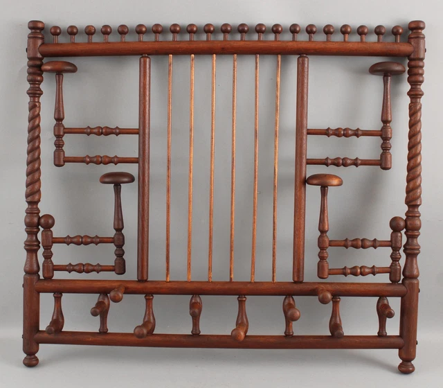 Antique Victorian Oak Stick & Ball Hall Swing Out Arm Hat & Coat Wall Entry Rack