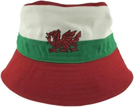 Cappelli secchio da rugby da rugby nuovi bambini Cymru Am Byth gallese a righe drago