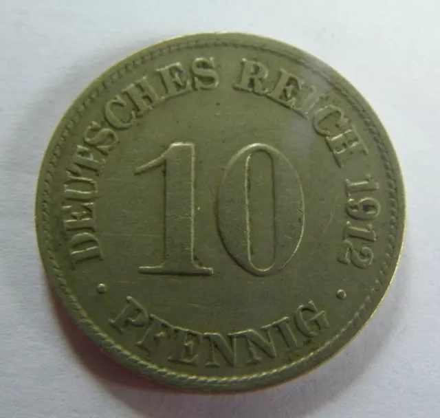 Alte Münze, Geldstück, 10 Pfennig, Deutsches Reich, 1912, guter Sammler-Zustand