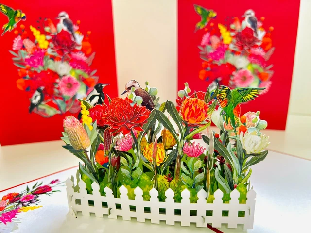 ORIGAMI POP CARDS Aussie Native Flowers 3D Pop Up Greeting Card Happy ...