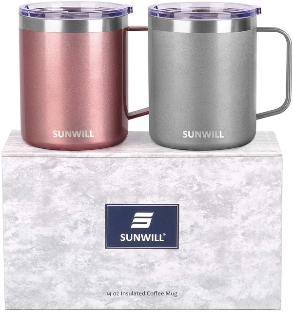 14 Oz Coffee Mug Set, Vacuum Insulated Camping Mug with Lid, Double Wall Stainle