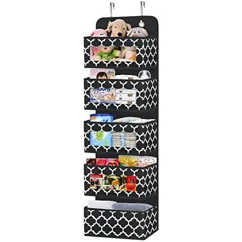Over the Door Organizer Hanging Storage Organizer with 5 Large Pockets & Clea...