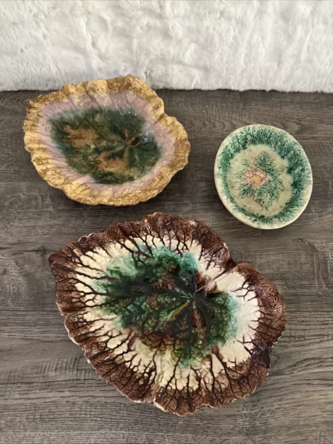 Lot Antique Griffin Smith & Hill Etruscan MAJOLICA Begonia Leaf Dish Plates + 1