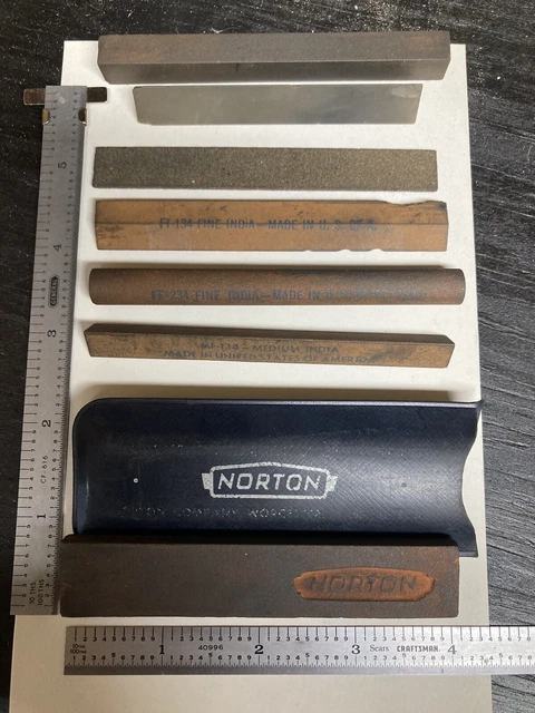 Norton Medium & Fine India Round & Triangle ~ File 4Piece Set Plus 3 Others.