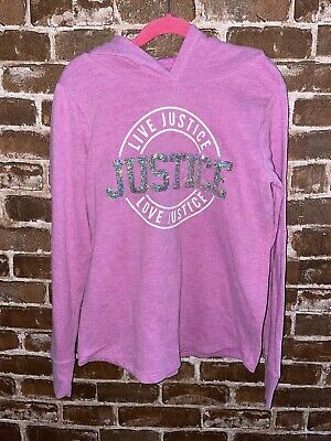 Justice Girls 10 Kids Purple Logo Sweatshirt Hooded Long Sleeve Sequin Shirt Top