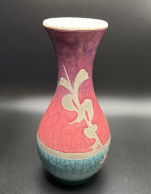 Phil Chapman ~ RAKU ~ Pottery Vase ~ Pink & Aqua  ~ 2004