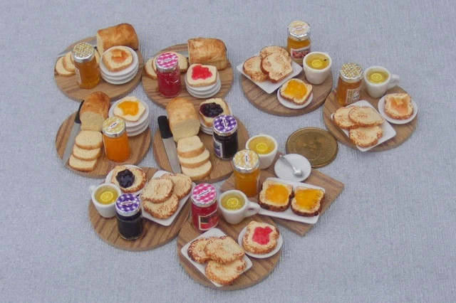 Handmade Breakfast Toast Bread & Jam On A Board 1:12 Scale Dolls House Miniature