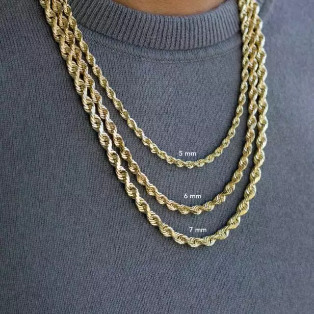 10K Yellow Gold 1.5mm-10mm Diamond Cut Rope Chain Necklace 14"- 30" Hollow 3