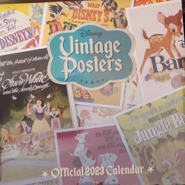 DISNEY VINTAGE POSTERS Official 2023 Calendar 12 Month Square Large