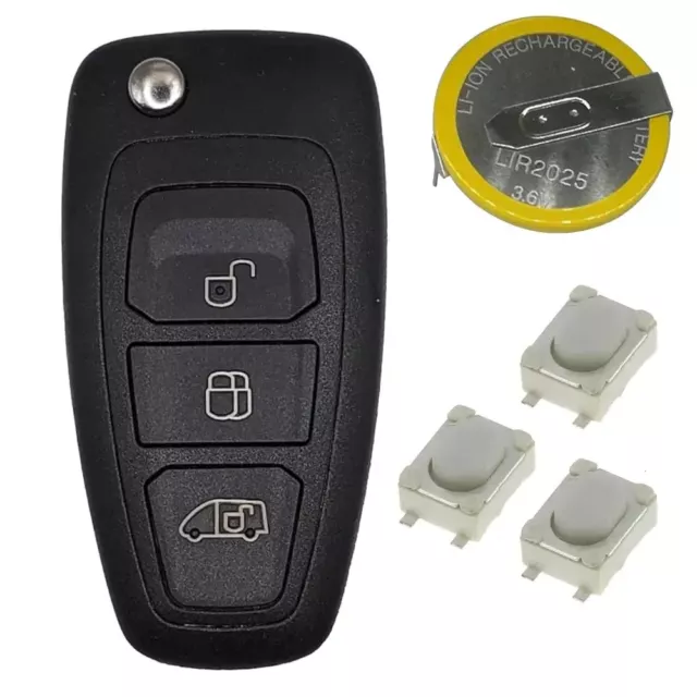 (New Case, Buttons, Battery) For Ford Transit Custom 3 Button Remote Key Fob