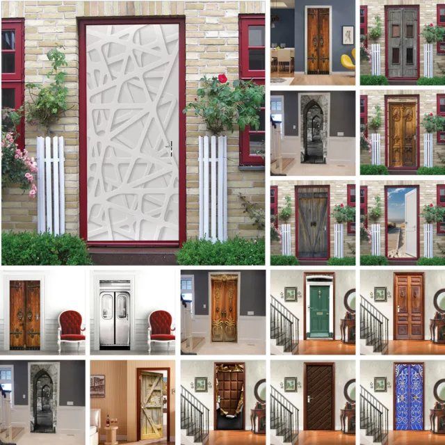 PVC Rustic Retro Wood Door Art Wall Decals Mural 3D Door Sticker Home Room Decor