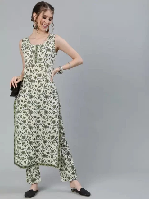 Pure Cotton Beautiful Printed Kurti Pant Set Indian Designer Kurta Pajama Dress
