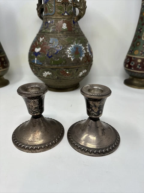 2 Sterling Silver MAYFLOWER  Weighted Candle Holder Combined Weight 13.45 OZ