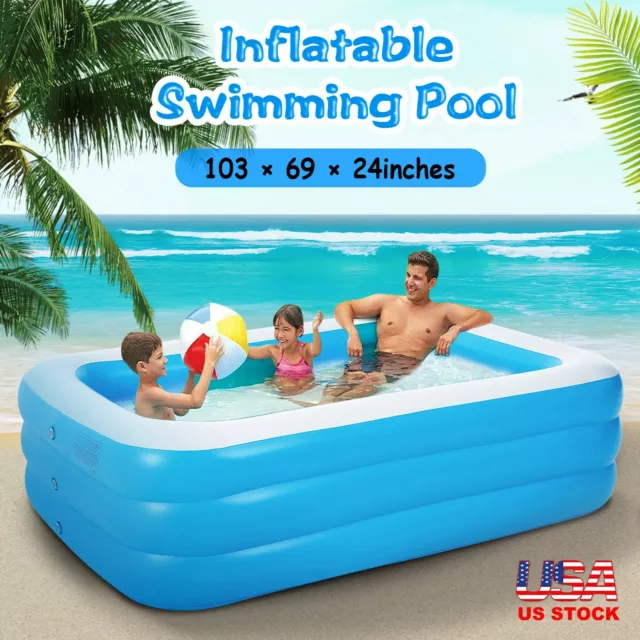 103" Inflatable Family Swimming Pool Blow up Kiddie Lounge Backyard Pool for Kid