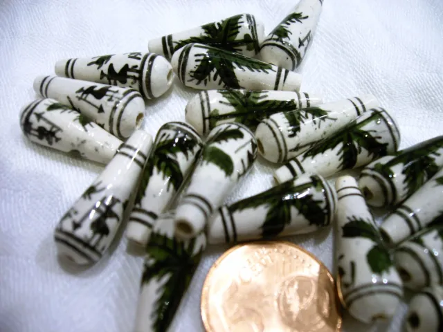 20 Keramik Perlen Peru 22 mm Cannabis Hanf Blatt Reggea Rasta Schmuck basteln