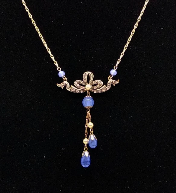 COLLIER ANCIEN PÂTE DE VERRE BLEU Des Années 1950 Par LOUIS ROUSSELET Haute Couture