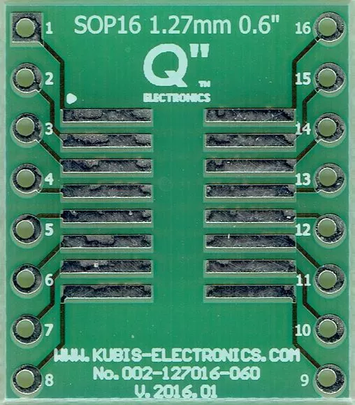 Adaptateur PCB SO16,SOP16,SOIC16 1.27mm à DIP 0.6". [FR]