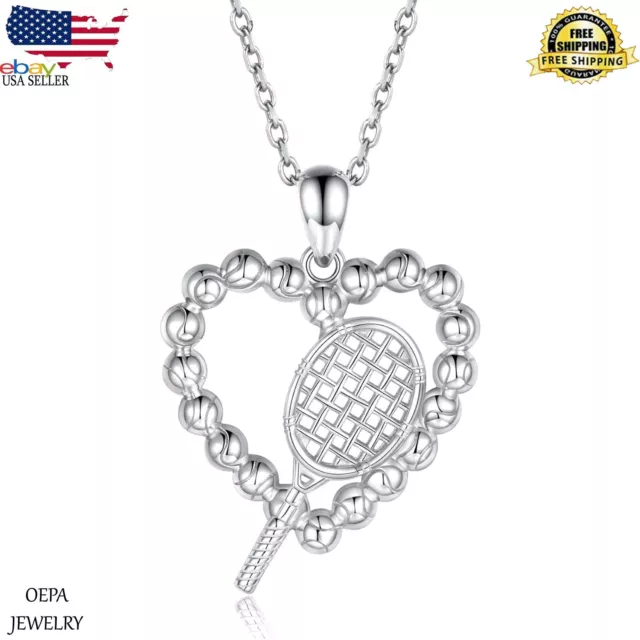 925 Sterling Silver Tennis Racket Necklace Gift for Women Tennis Spor Necklace