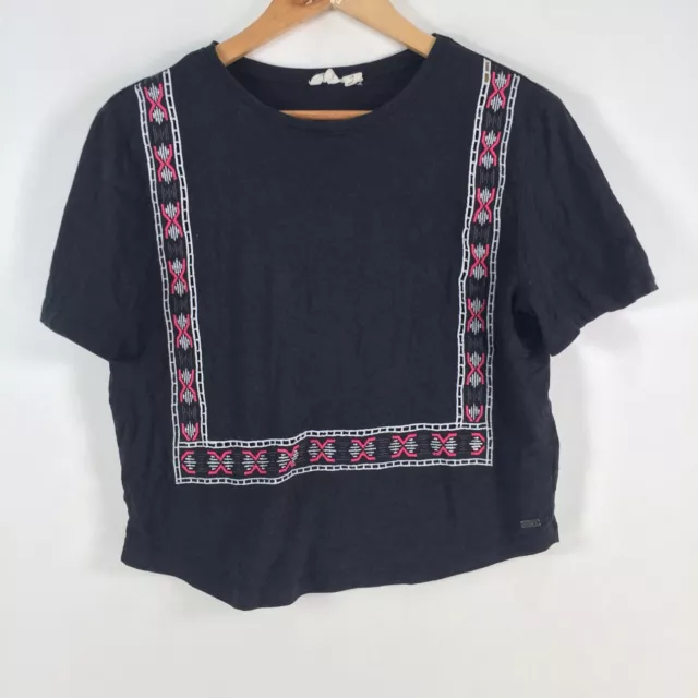 Roxy womens top size S black geometric short sleeve cotton 073402