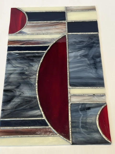 Old Leaded Stained Slag Glass Window Panel Mission Style Red Blue UNFRAMED
